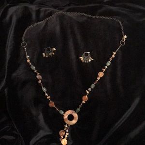 Adjustable, long, beaded, Vintage Cookie Lee necklace and earrings